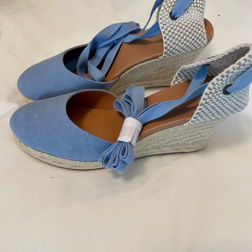J.crew ankle wrap espadrilles in chambray size 8 - never worn!